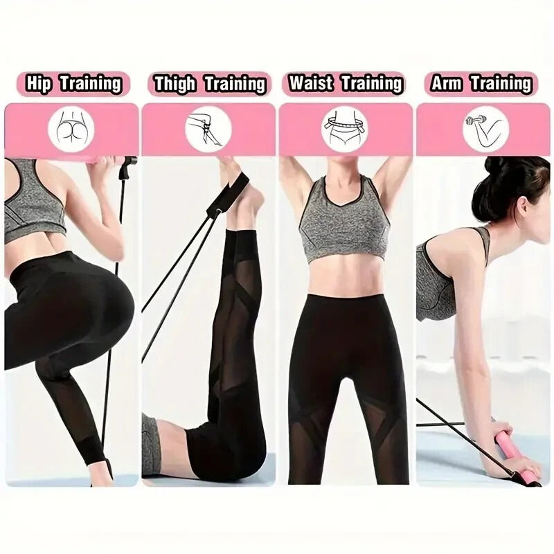 pilates bar kit with 6 resistance bands for home gym fitness training full body stretching and toning workout set