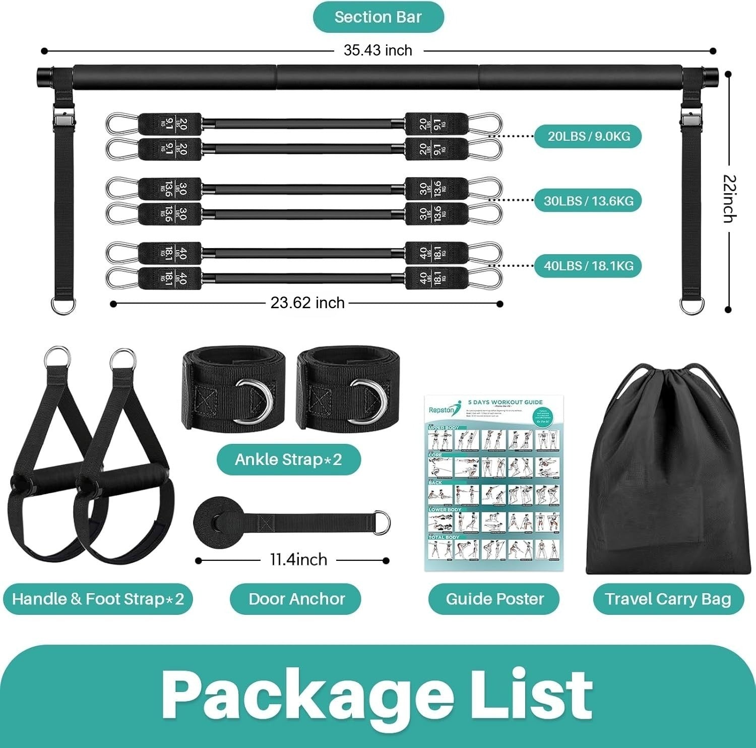 pilates bar kit with 6 resistance bands for home gym fitness training full body stretching and toning workout set