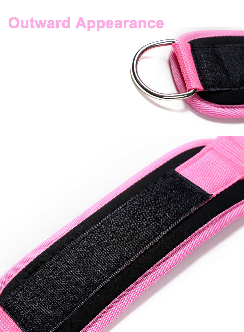 d-ring fitness ankle strap for hip stretching, leg pull and strength training cable machine attachment
