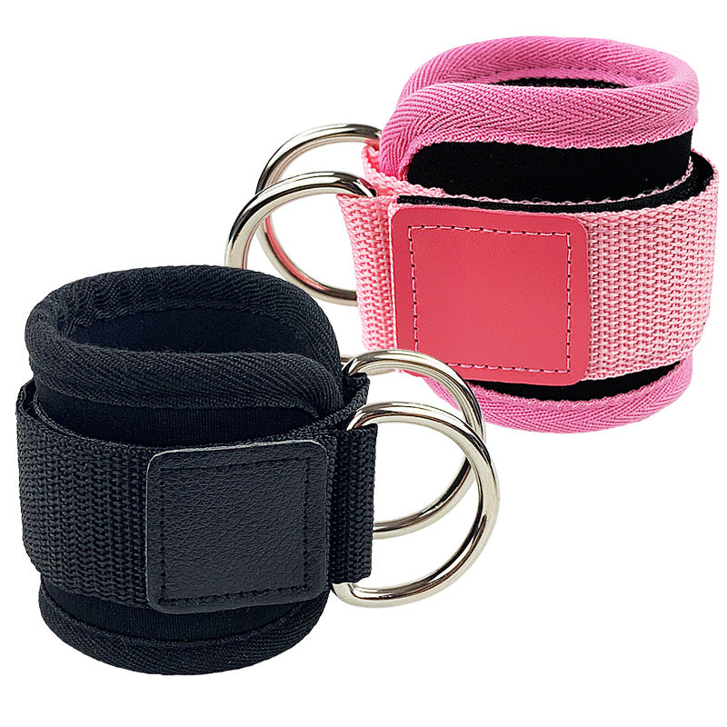 d-ring fitness ankle strap for hip stretching, leg pull and strength training cable machine attachment