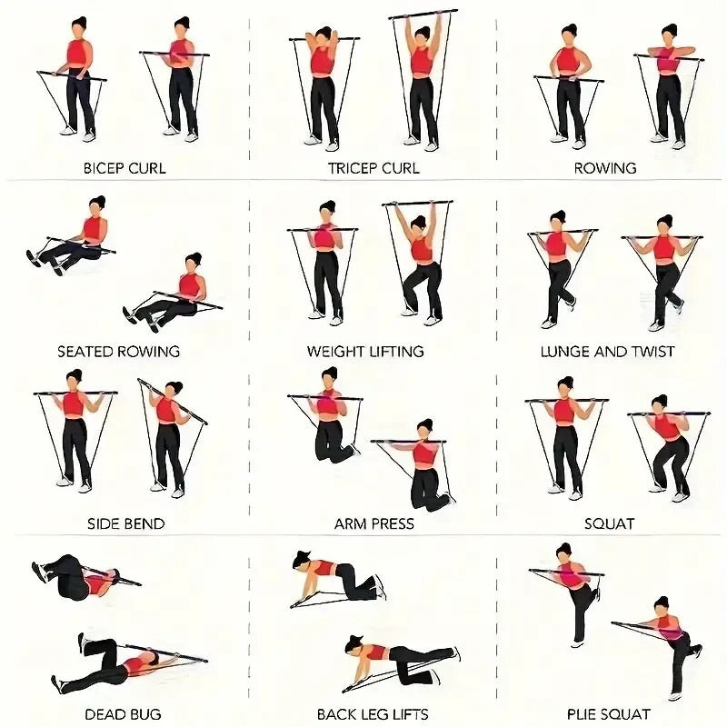pilates bar kit with 6 resistance bands for home gym fitness training full body stretching and toning workout set
