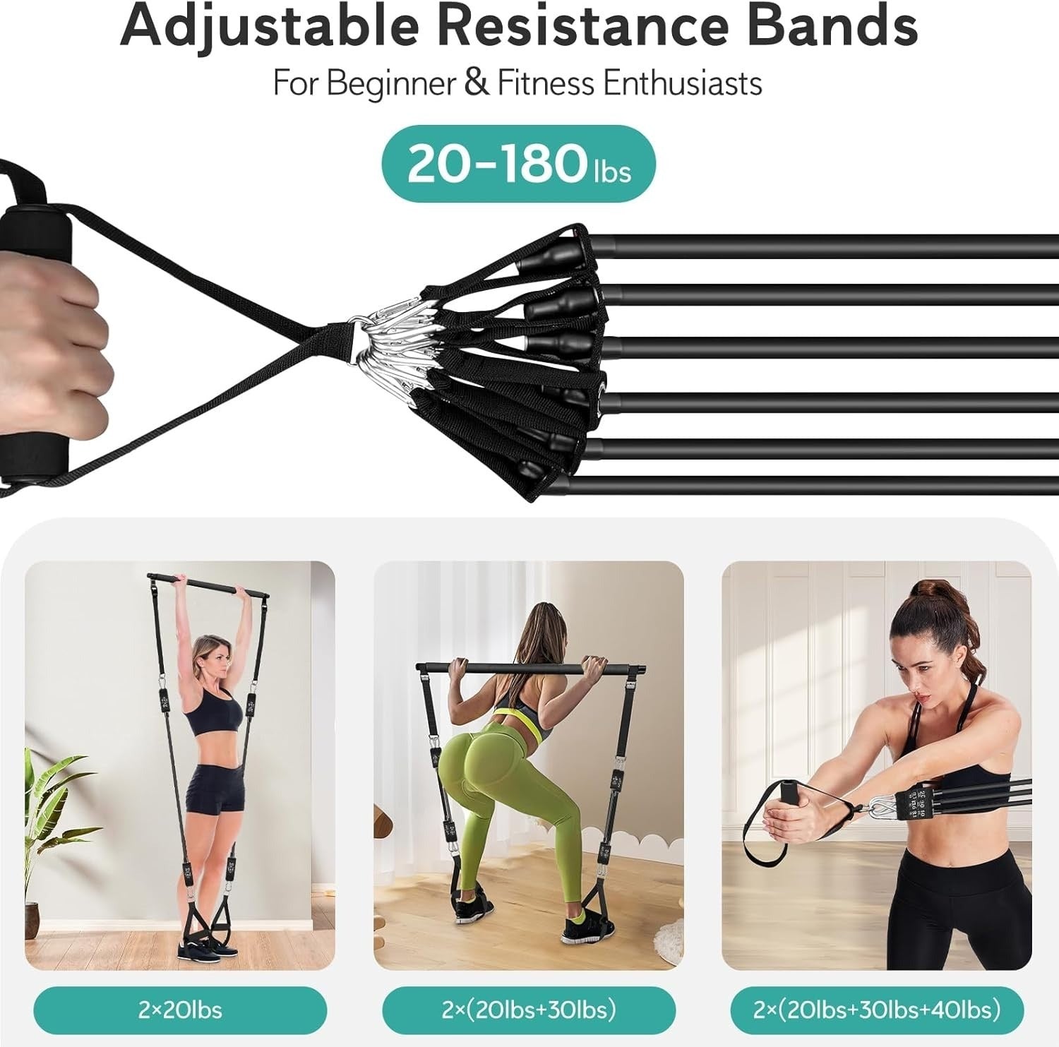 pilates bar kit with 6 resistance bands for home gym fitness training full body stretching and toning workout set