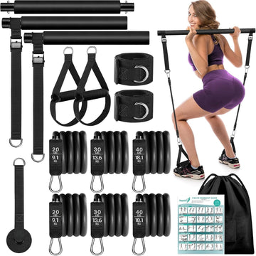 pilates bar kit with 6 resistance bands for home gym fitness training full body stretching and toning workout set