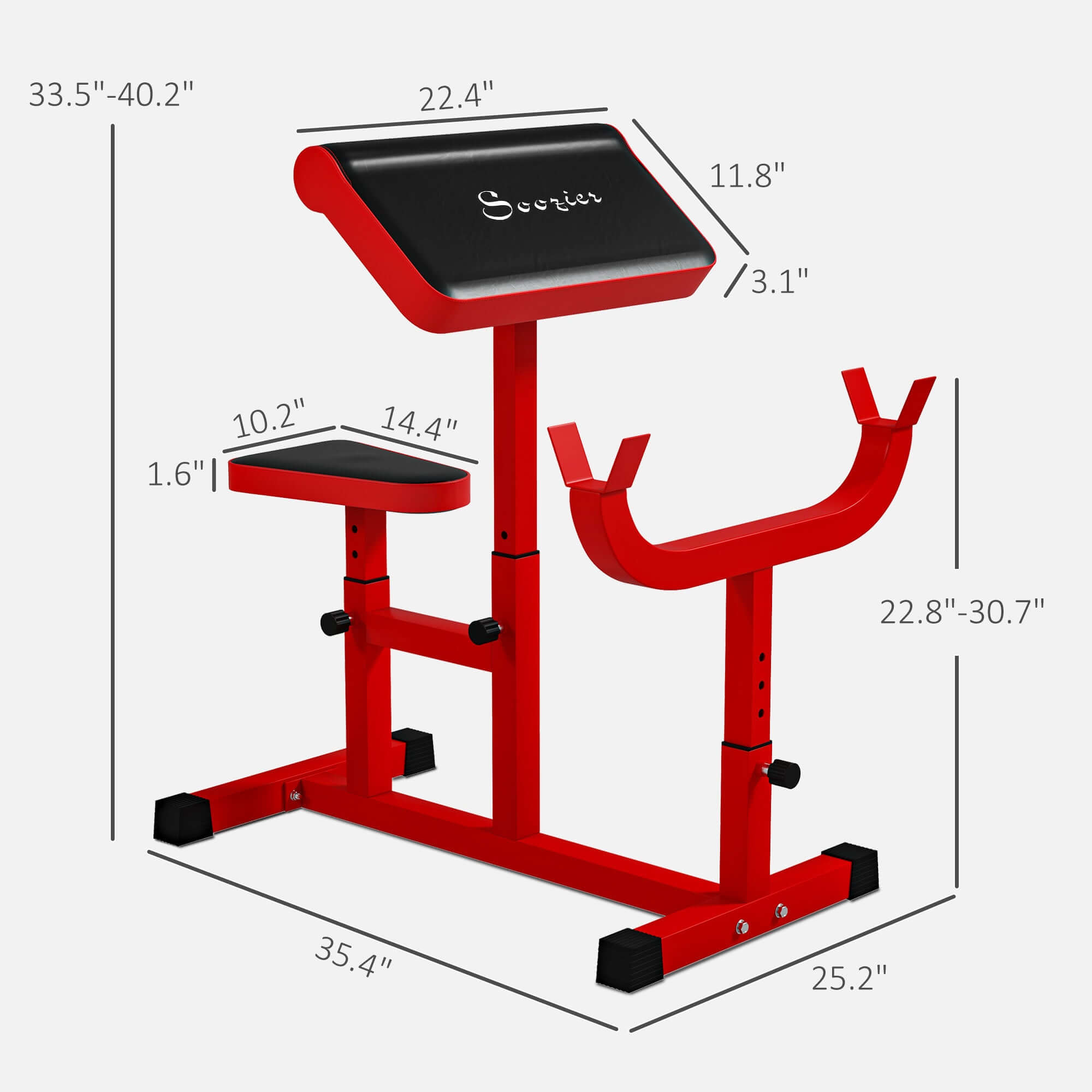 265 lbs adjustable preacher curl bench for bicep strength training with barbell and dumbbell arm isolation station in red