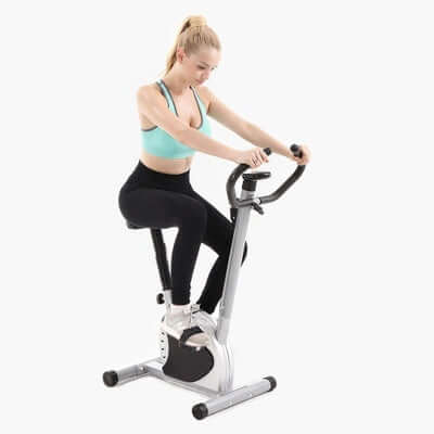 home office spinning fitness bicycle with resistance ribbon for cardio workout and indoor cycling training