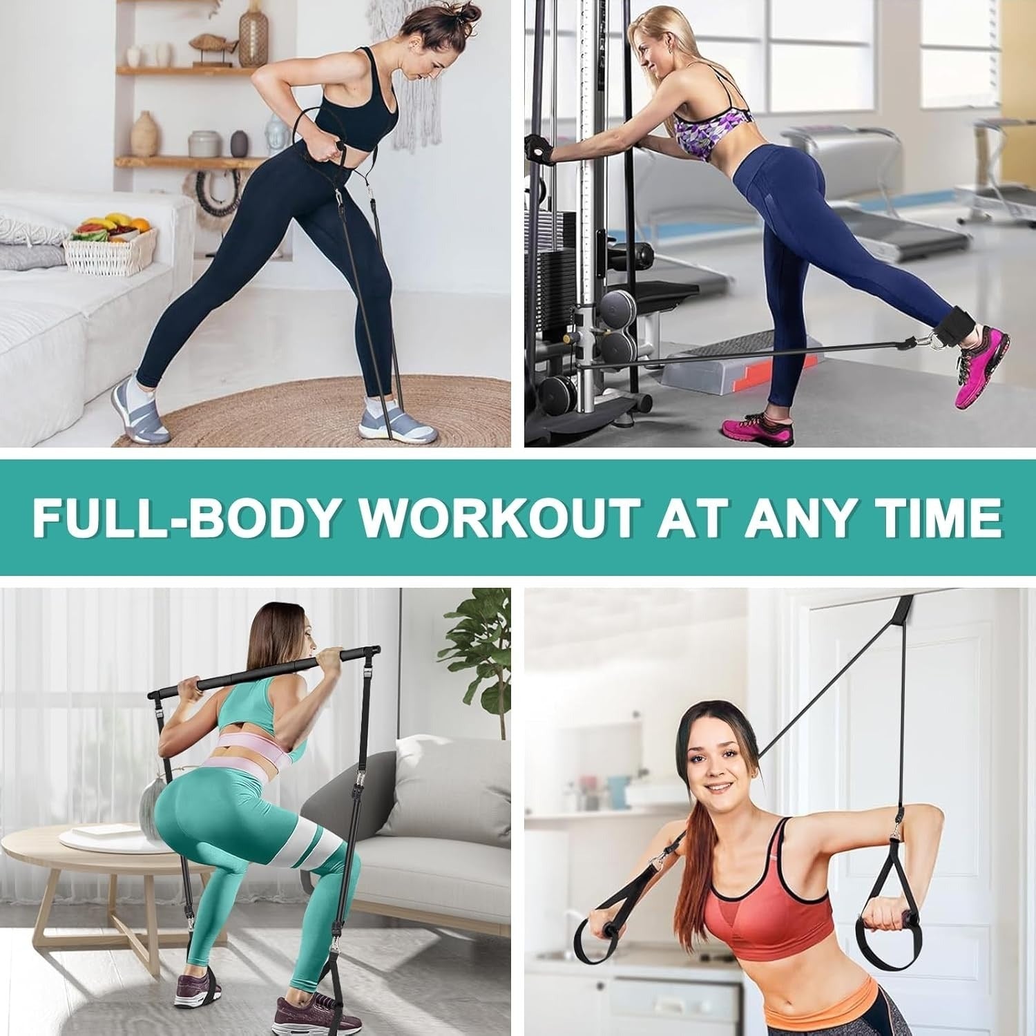 pilates bar kit with 6 resistance bands for home gym fitness training full body stretching and toning workout set