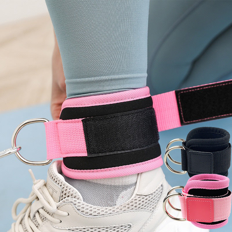 d-ring fitness ankle strap for hip stretching, leg pull and strength training cable machine attachment