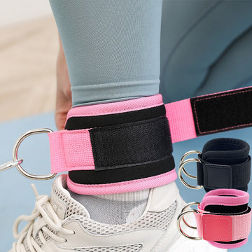 d-ring fitness ankle strap for hip stretching, leg pull and strength training cable machine attachment