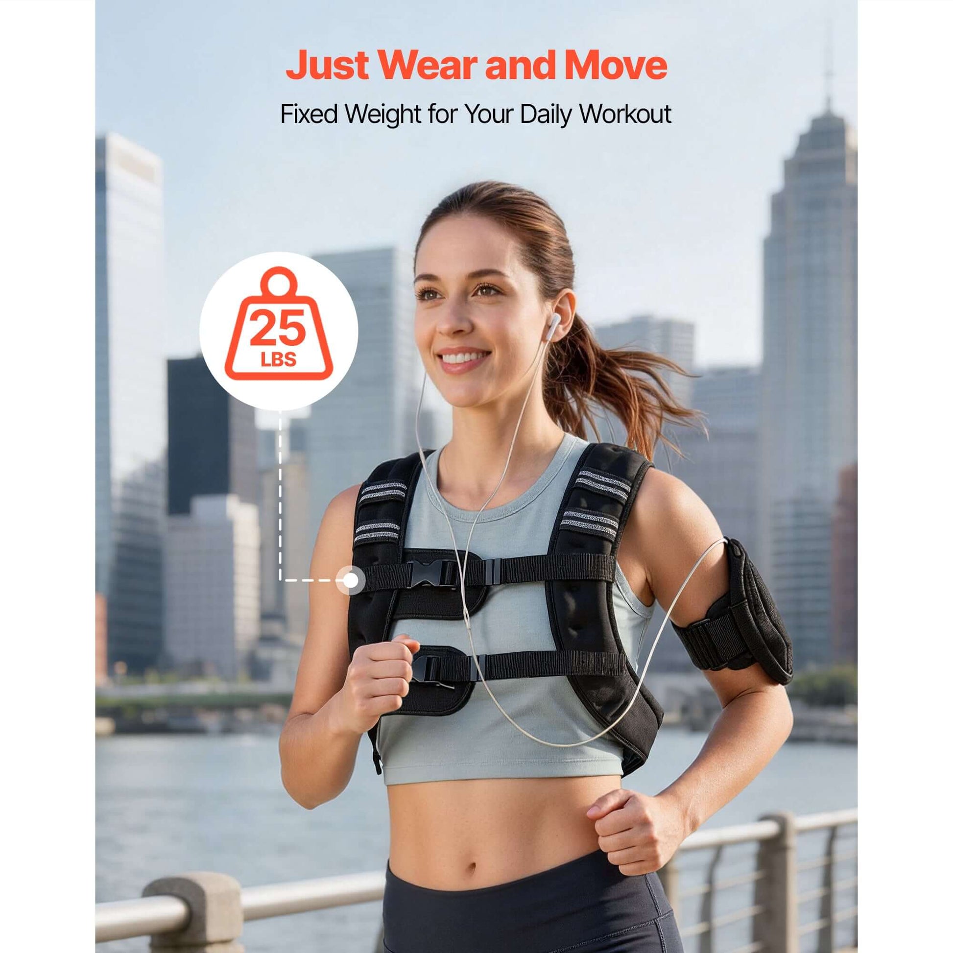 25 lbs adjustable weighted vest for men and women with reflective stripe for strength training, running, and muscle building