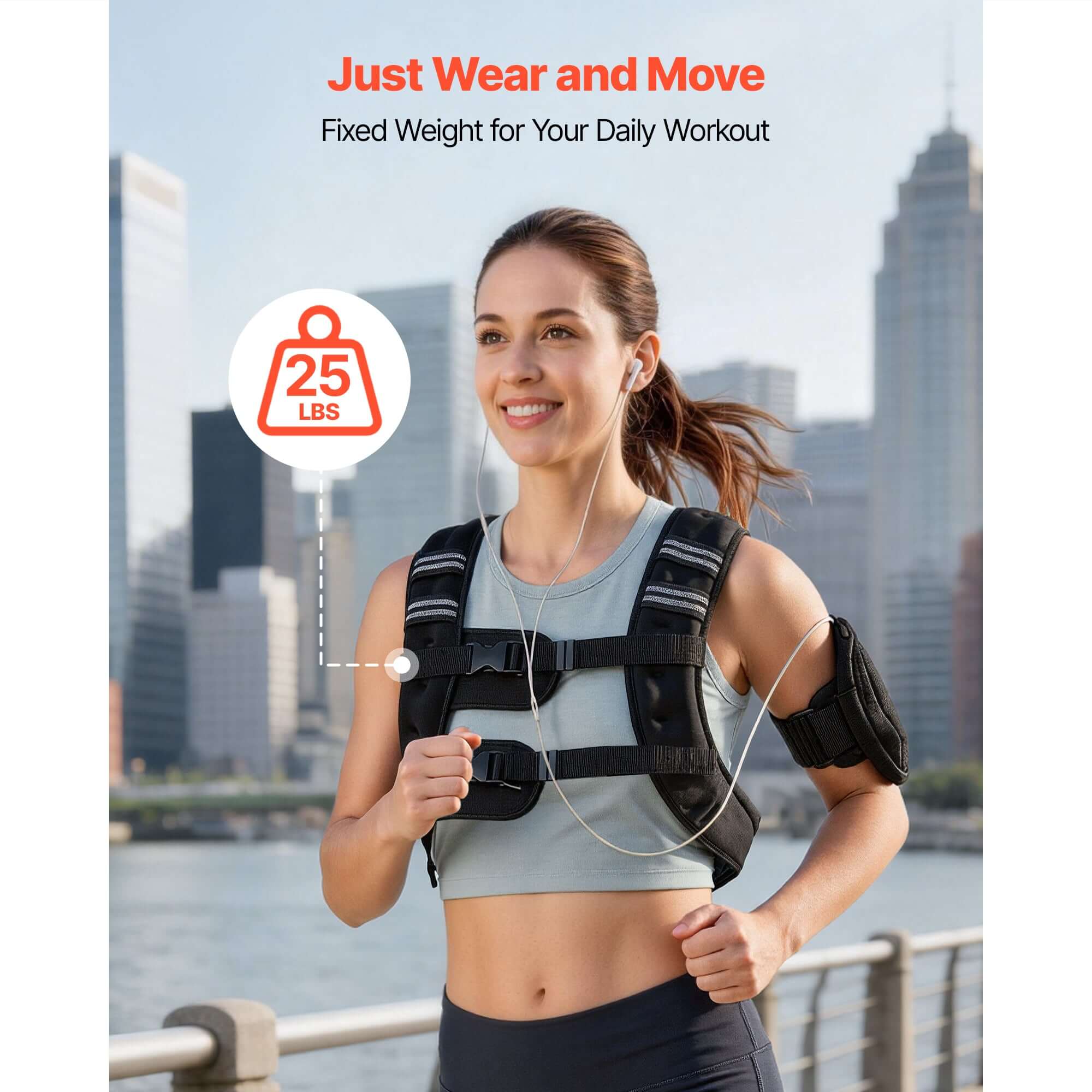 25 lbs adjustable weighted vest for men and women with reflective stripe for strength training, running, and muscle building