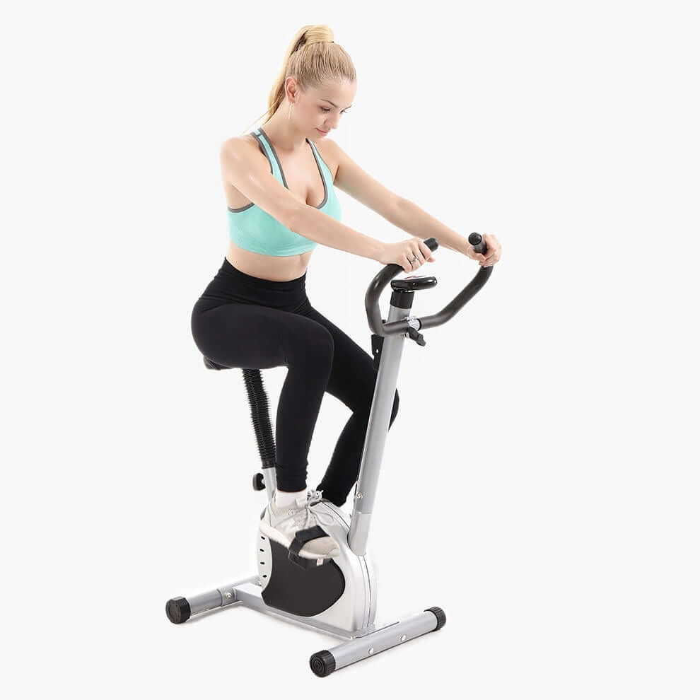 home office spinning fitness bicycle with resistance ribbon for cardio workout and indoor cycling training