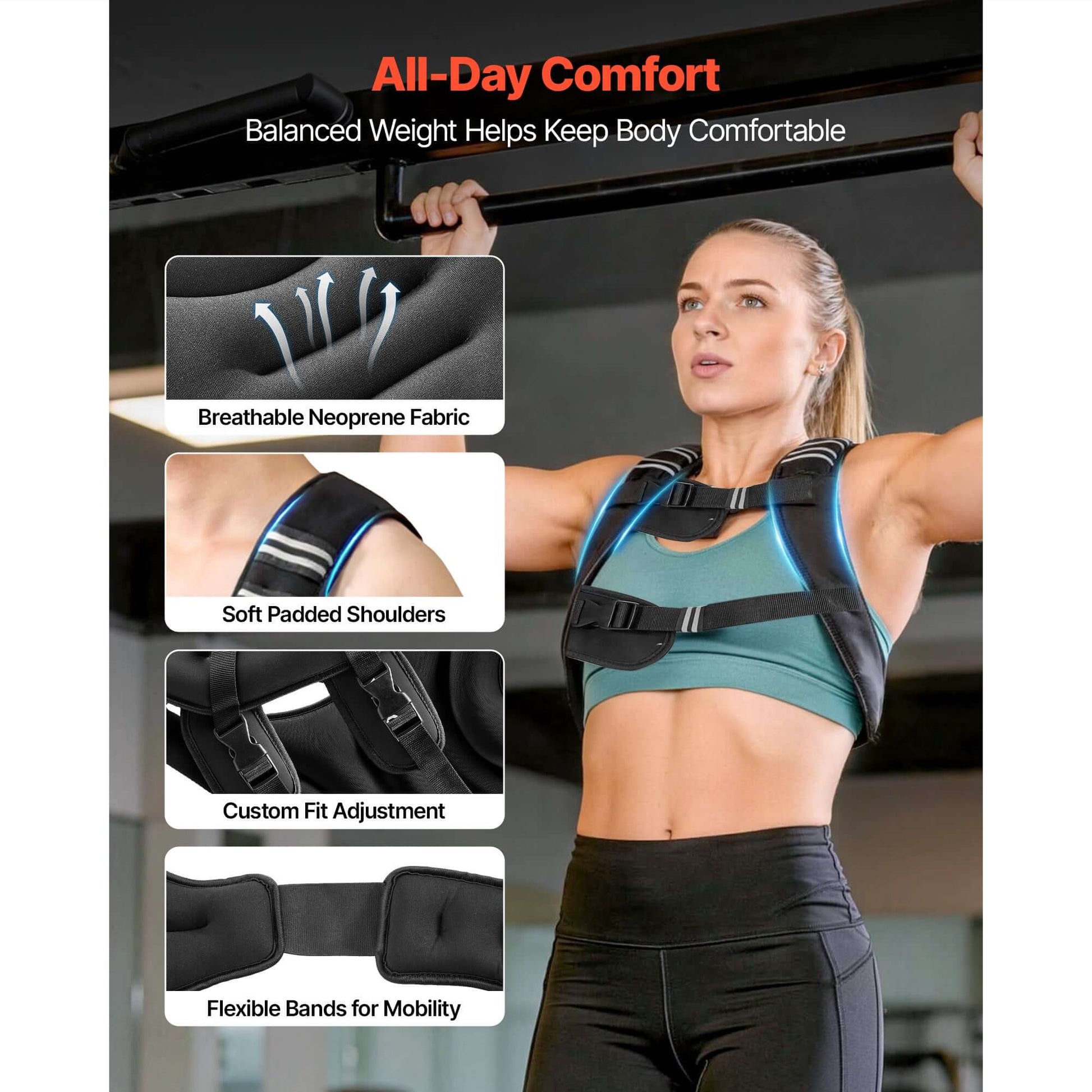 25 lbs adjustable weighted vest for men and women with reflective stripe for strength training, running, and muscle building