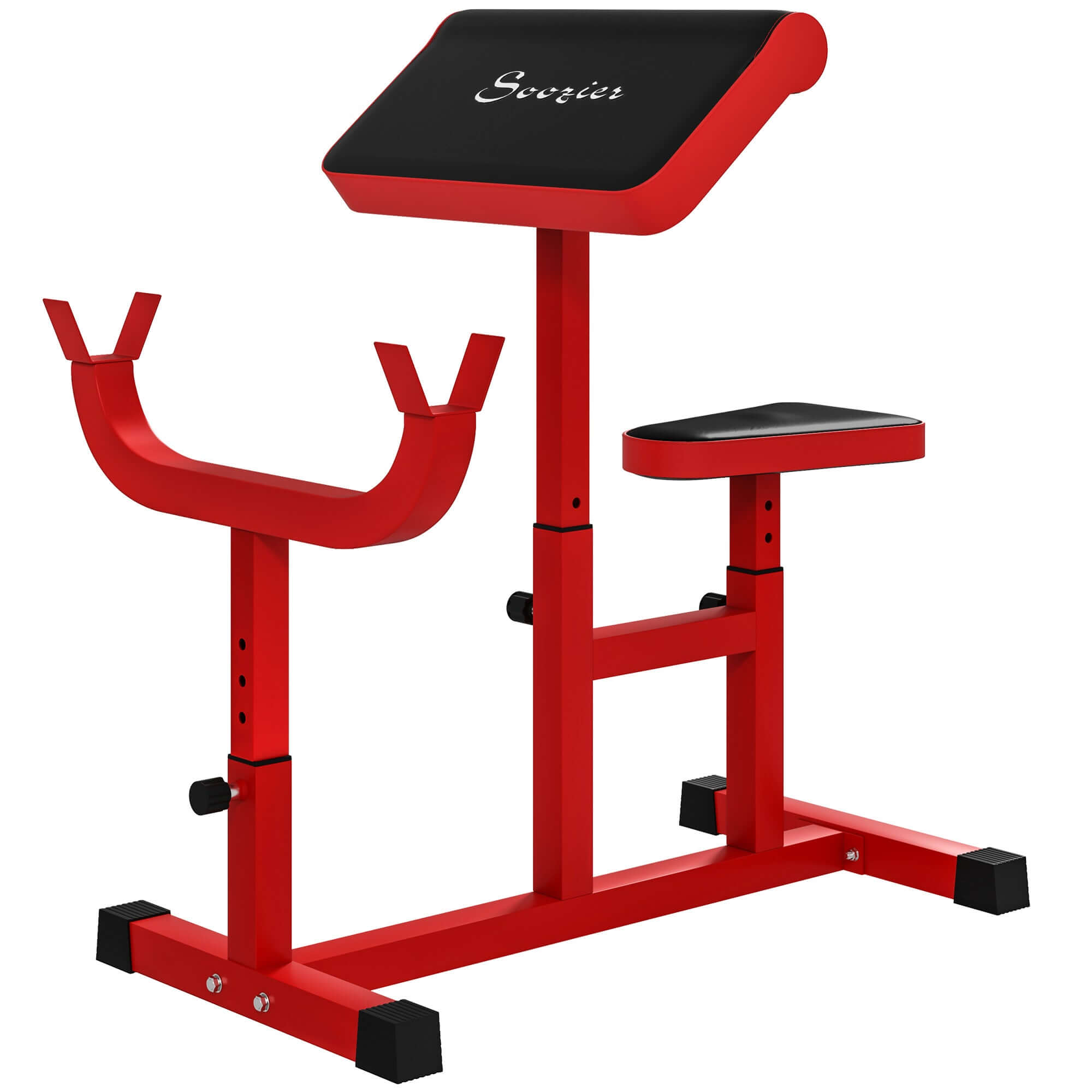 265 lbs adjustable preacher curl bench for bicep strength training with barbell and dumbbell arm isolation station in red
